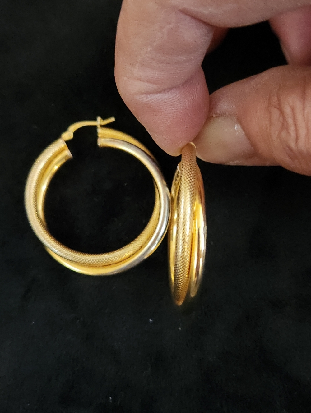 Gold Textured Double Hoop Earrings - Women Jewelry